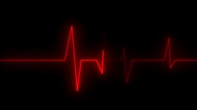 Red heartbeat pulse E C G monitor display with sharp peaks on dark background medical heartbeat rhythm heart health vital sign monitoring