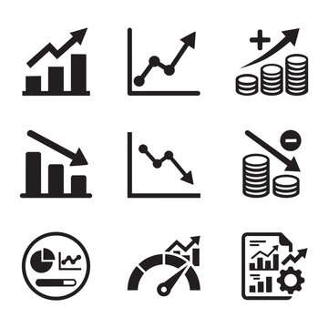 Financial growth and decline icons set