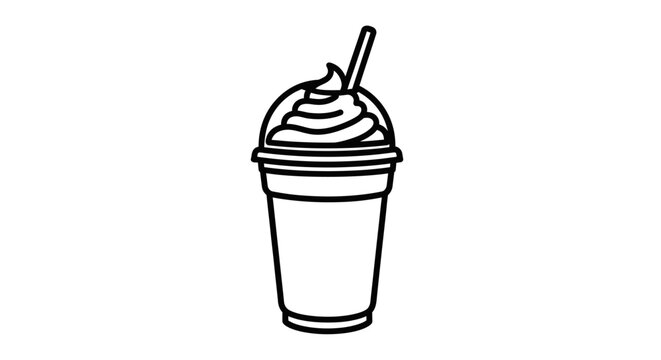 Outline illustration of a cold beverage with whipped cream and straw
