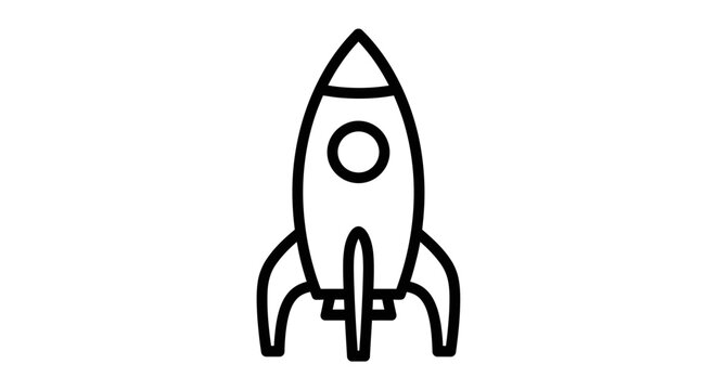 Outline illustration of a rocket ship icon representing flight and innovation