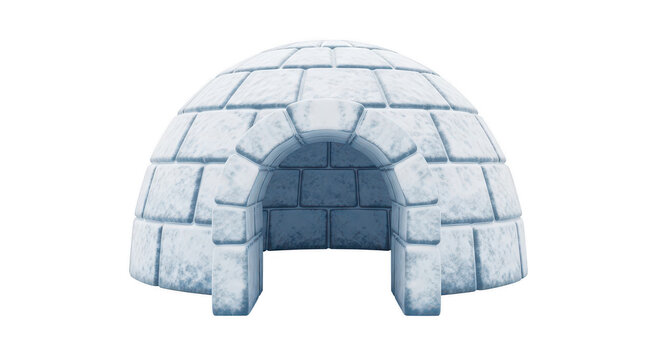 Ice igloo entrance with snow and ice blocks isolated on transparent background
