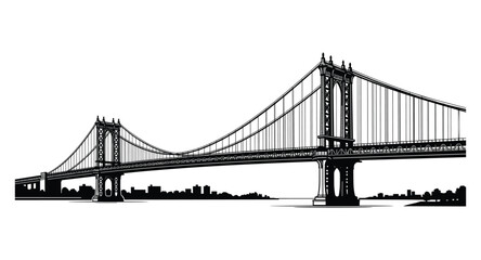 Fototapeta premium Brooklyn Bridge silhouette, New York city skyline, suspension bridge architecture.