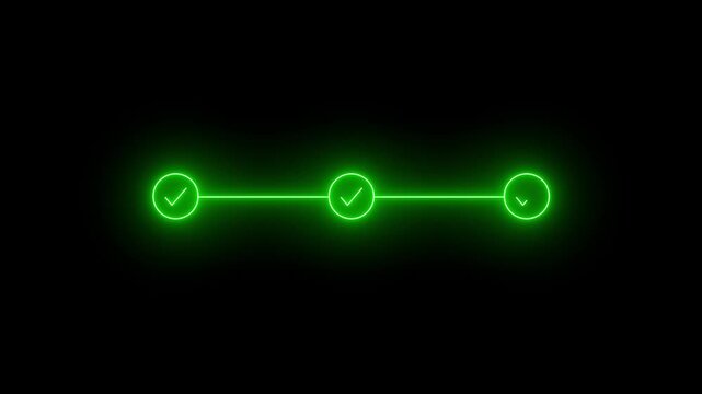 Neon green glowing dumbbell with checkmarks motion animation for fitness technology and workout apps