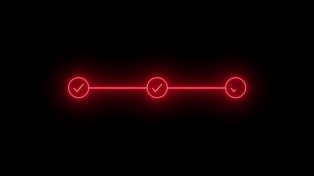 Neon Red Double Check Marks Connected by Line Glowing in Dark Background Modern Digital Animation