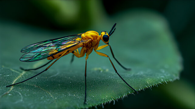 Yellow and Black Insect Resting on Green Leaf in Natural Light