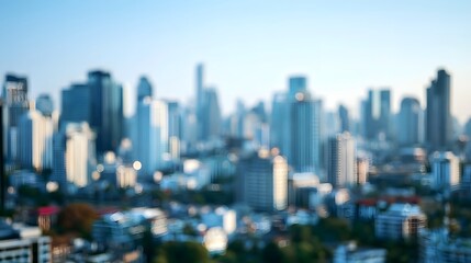 Obraz premium A soft blurred cityscape background under bright daylight creates a peaceful and modern urban atmosphere