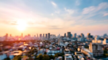 Fototapeta premium A peaceful blurred cityscape background bathed in bright daylight and soft clouds