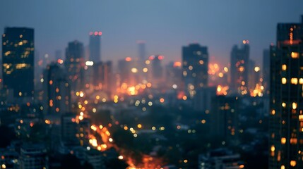 Obraz premium A blurred cityscape at night is illuminated by a warm vibrant glow creating a professional and atmospheric urban scene