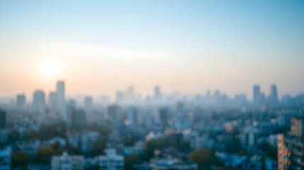 Obraz premium A soft blurred cityscape background bathed in the warm light of sunrise or sunset creates a peaceful and atmospheric scene