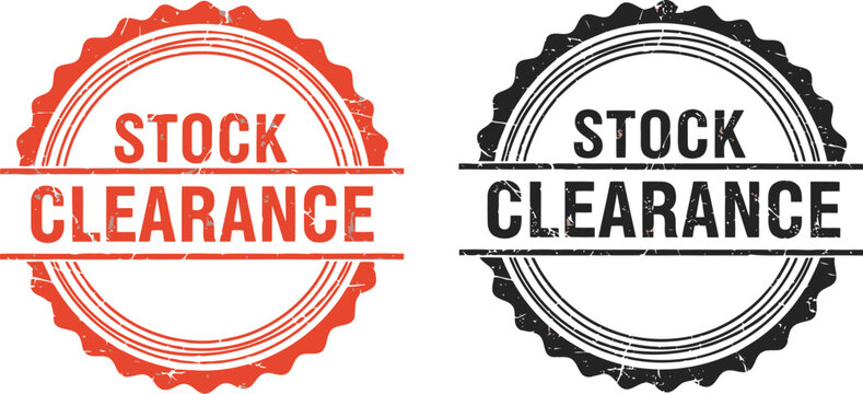 Stock Clearance Rubber Stamp Badges in Red and Black for Retail Sale Promotion and Marketing