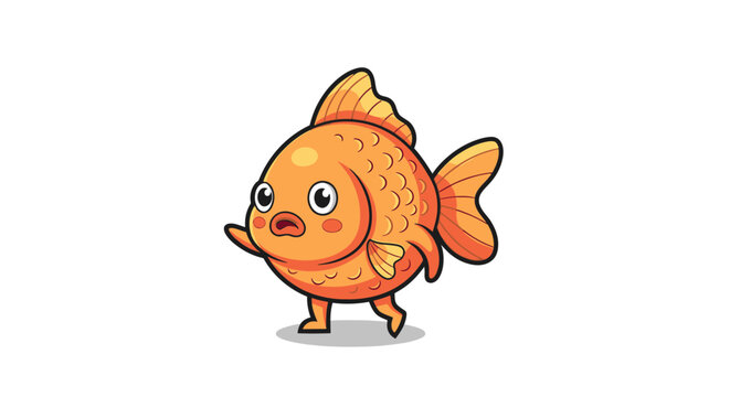 Cute orange round goldfish character walking on two legs.
