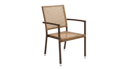 Fototapeta premium Modern armchair with woven seat in neutral tones isolated on transparent background