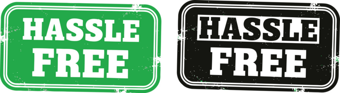 Hassle Free Stamp Sign Set in Green and Black for Business Promotions and Marketing Materials