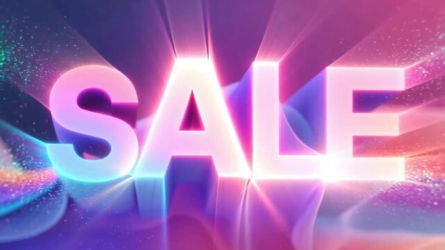 Bold SALE typography with smooth colorful abstract shapes on a soft gradient background, concept of discount promotion