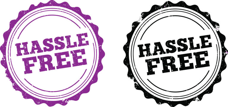 Hassle Free Badge Stamp Vector Set in Black and Purple for Business Promotions and Marketing