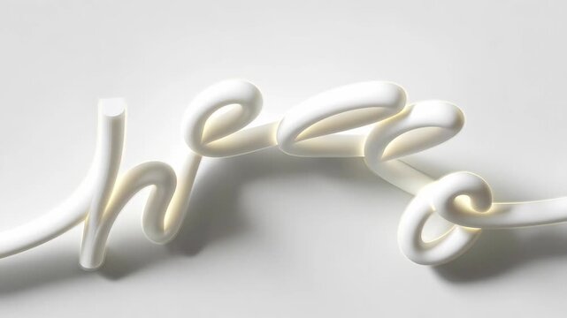 White tubular hello text in minimal style on light background as a welcoming message representing greeting concept