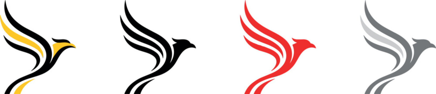 Flying bird logo vector set with elegant phoenix eagle line art icons minimalist wings profile graphic elementsFlying bird logo vector set with elegant phoenix eagle line art icons minimalist wings pr