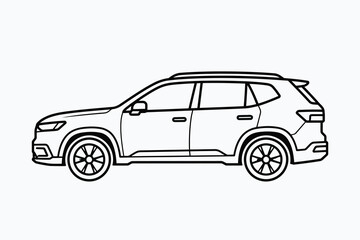 Fototapeta premium SUV car line art vector illustration. Crossover station wagon side view outline icon.