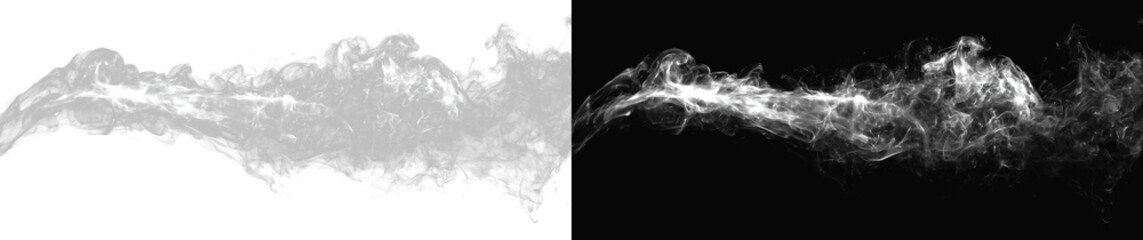 Realistic white smoke cloud trail set, atmospheric dynamic steam vapor wave and cinematic cosmic nebula dust blast on contrast backgrounds © Maxim