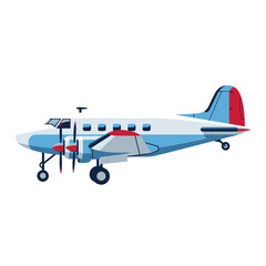 Fototapeta premium Retro Airplane Illustration: Blue and White Aircraft on a White Background