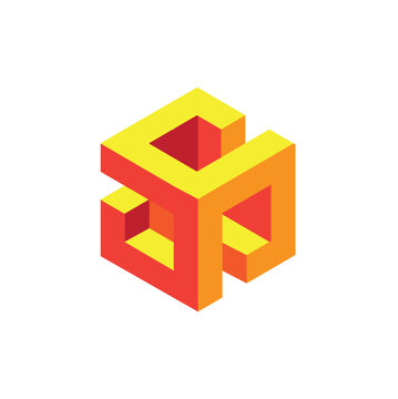 Abstract isometric geometric logo template with impossible cube shape and vibrant gradient colors