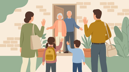 Family visiting grandparents, warmly greeted at home © RAIXEL