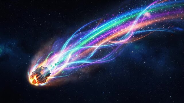 虹色流星が飛び交う発光ループ背景素材