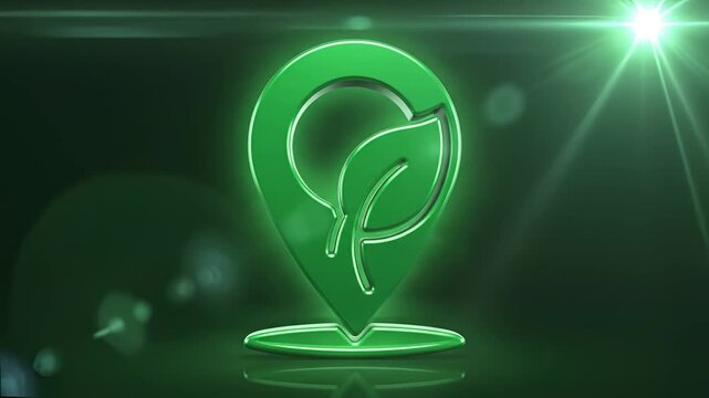 Green Leaf Location Pin Icon Symbol 3D Rendering.