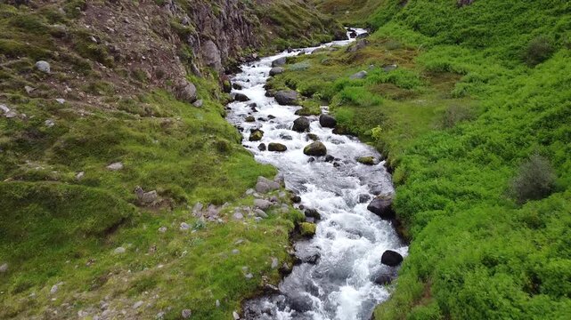 Push in Shot on a river in North Iceland