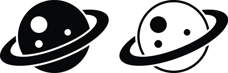 Minimalist planet icons in black and white for astronomy and space design projects © THANKYOU
