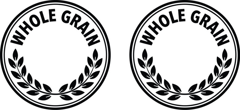 Whole grain food labels with laurel wreath for packaging and nutrition