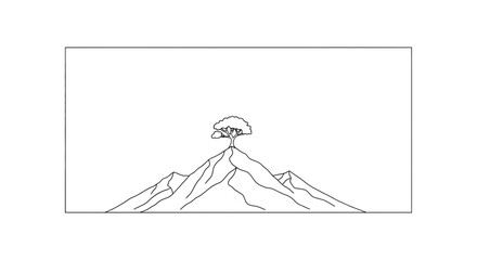 Fototapeta premium Lone Tree on Mountain Peak - Minimalist Line Art