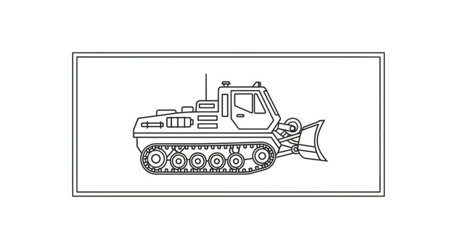 Line Art Illustration of a Snowcat Vehicle with Snow Plow