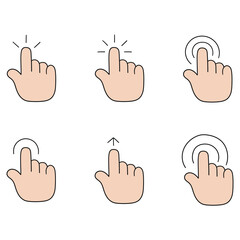 Fototapeta premium Hand-drawn cartoon set of finger click icons on a white background.
