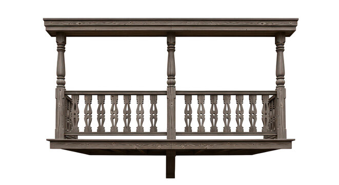 Simple wooden balcony railing with metal bars design isolated on transparent background