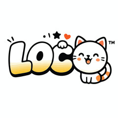 Fototapeta premium This creative vector illustration shows a cute cartoon cat character integrated into a stylized logo with a joyful smiling expression