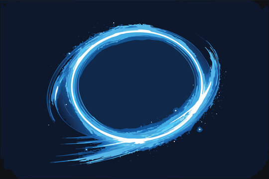 Abstract Blue Neon Circular Light Frame with Glowing Motion Trails and Sparkles on a Dark Opaque Background, Futuristic Digital Energy Ring Vector Illustration for Tech and Sci-Fi Designs