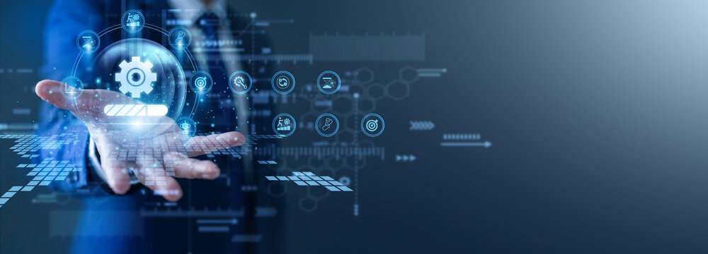 Project supervisor monitors jobs. Manager with a glow the hand Work In Progress network flow. Continuous tracking of active tasks ensures timely completion and maintains steady operational.