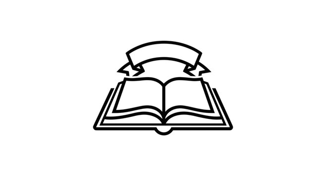Open book with banner symbol illustration.