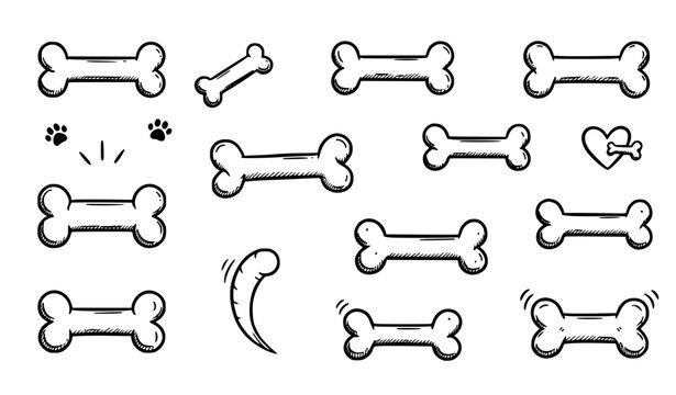 Hand Drawn Dog Bone Doodle Vector Set Cute Outline Pet Bone Icons