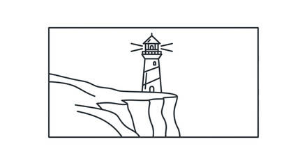 Fototapeta premium Lighthouse on a Cliff Edge, Coastal Landscape, Nautical Beacon, Ocean View