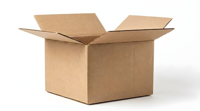 Open cardboard box isolated on white shipping packaging and logistics concept