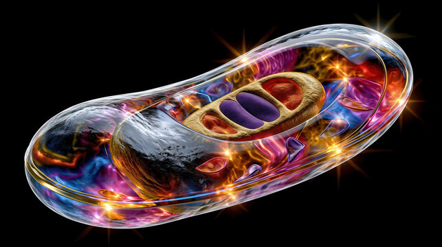 Colorful mitochondrion organelle structure energy cell biology glowing detailed vivid micrograph