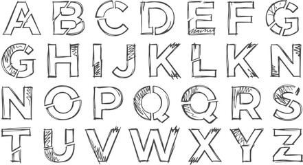 Hand drawn alphabet letters a to z sketch style font for creative design projects educational materials and unique artwork. © Sadhin