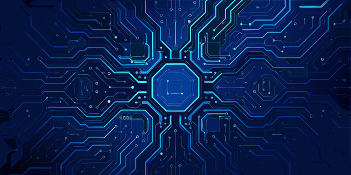 Circuit board pattern with hexagonal elements blue and dark navy