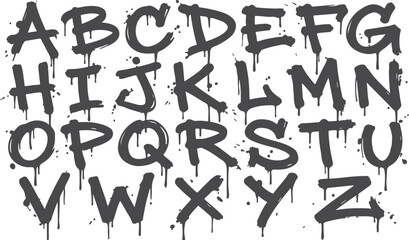 Graffiti alphabet letters spray paint dripping style font on transparent checkered background urban street art artistic design. © Sadhin