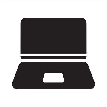 Solid black laptop computer silhouette vector icon illustration full details prompt for 8K ultra quality image ratio computer notebook keyboard silhouette trackpad touchpad portable personal