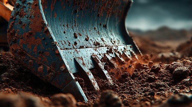Minimal heavy equipment detail showing steel dozer blade and rough ground surface illustration