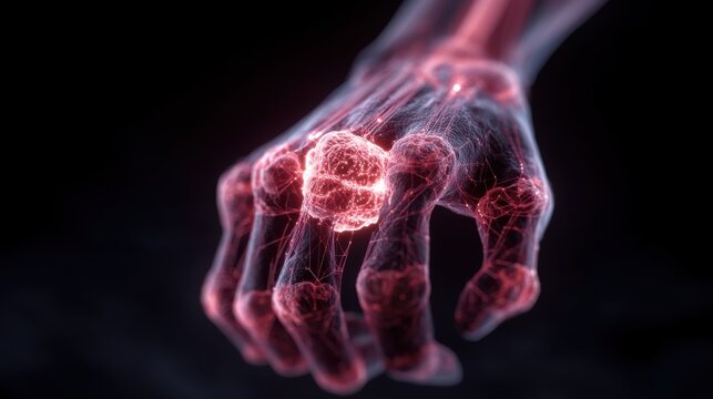 Macro shot of a nodule near tendon structures in a hand with AR guidance lines
