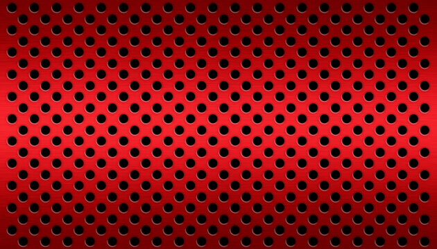 Red metallic grill dots perforated stainless steel textured material for decoration background